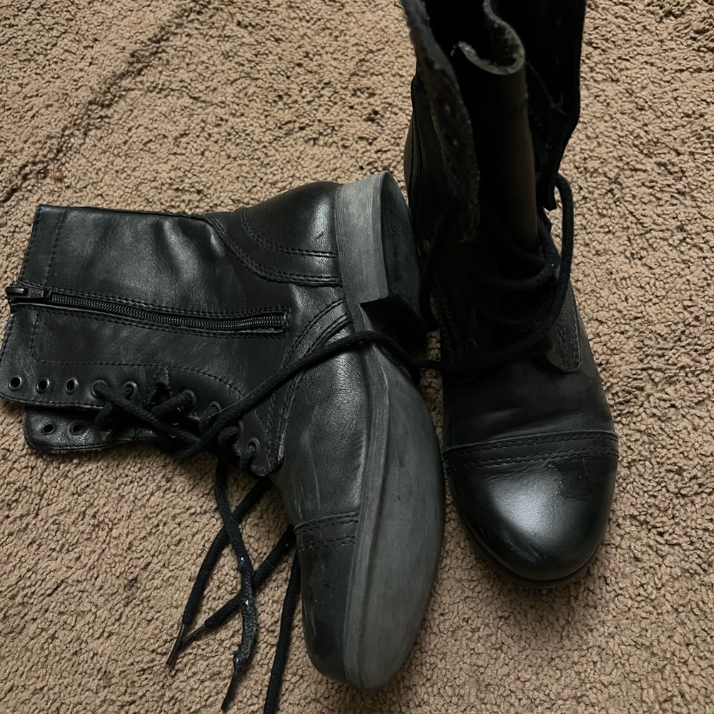Steve madden troops black leather boots